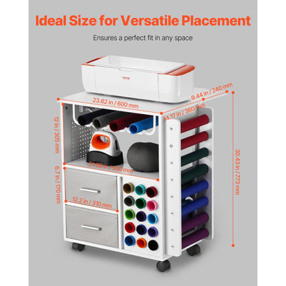 C240405S-01 - Versatile Rolling Craft Cart with Charging Station and 15 Vinyl Holders
