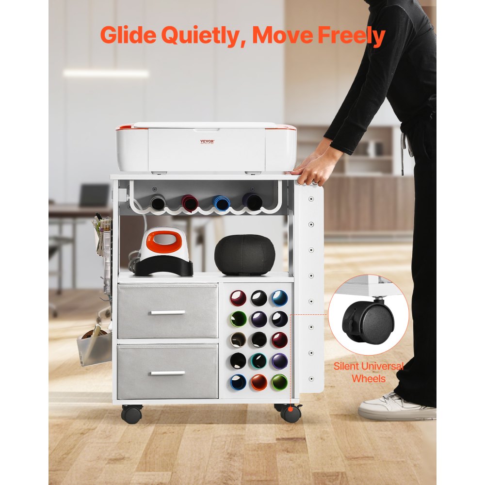 C240405S-01 - Versatile Rolling Craft Cart with Charging Station and 15 Vinyl Holders