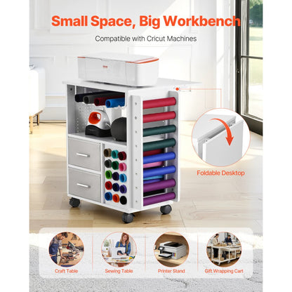 C240405S-01 - Versatile Rolling Craft Cart with Charging Station and 15 Vinyl Holders