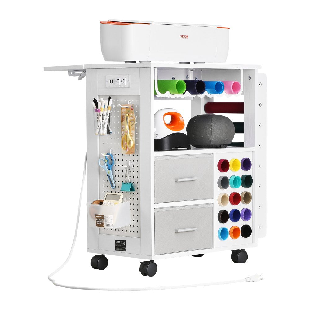 C240405S-01 - Versatile Rolling Craft Cart with Charging Station and 15 Vinyl Holders