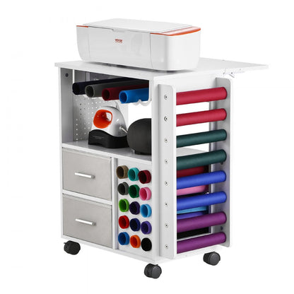C240405S-01 - Versatile Rolling Craft Cart with Charging Station and 15 Vinyl Holders