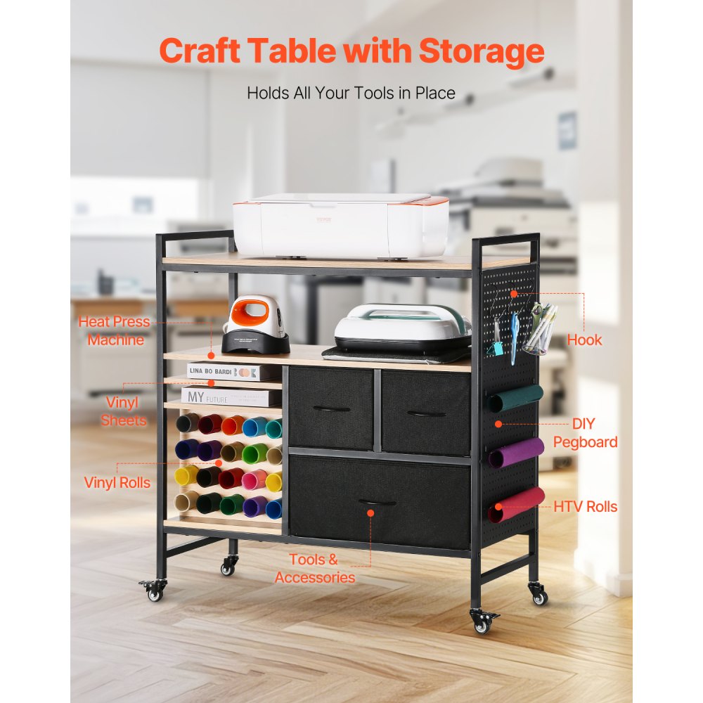 C240407S-01 - Versatile Rolling Craft Cart with 3 Drawers & 20 Vinyl Holders