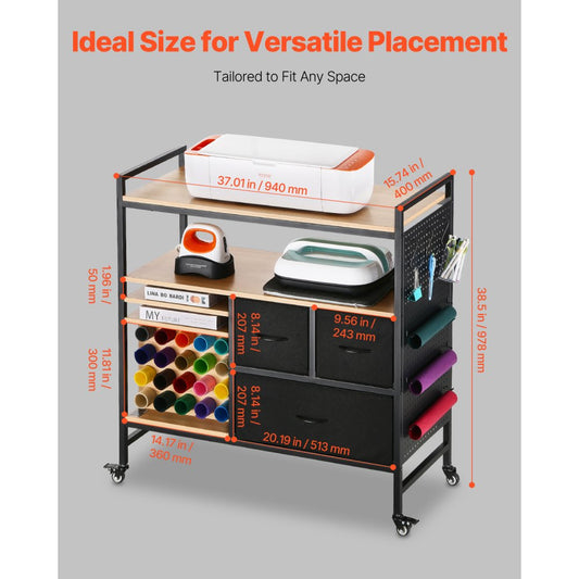 C240407S-01 - Versatile Rolling Craft Cart with 3 Drawers & 20 Vinyl Holders