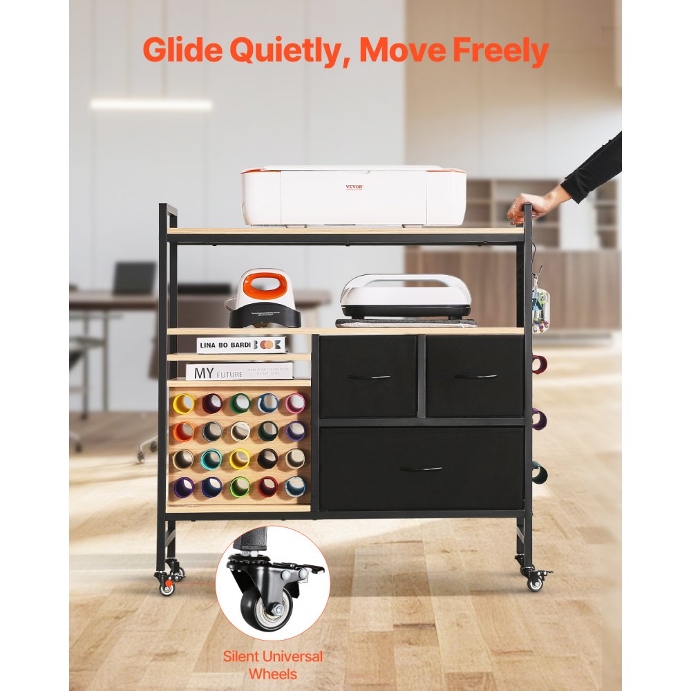 C240407S-01 - Versatile Rolling Craft Cart with 3 Drawers & 20 Vinyl Holders