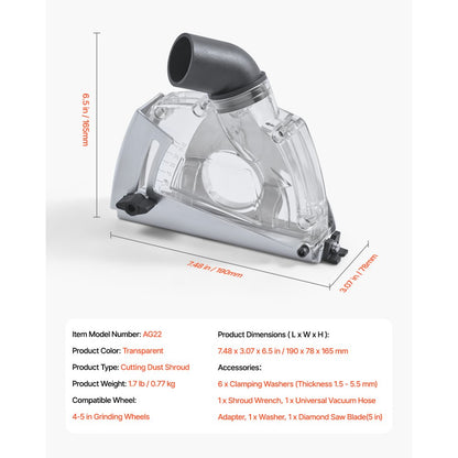 AG22 - Adjustable Depth Dust Shroud for 4-5" Angle Grinders