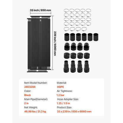 28032BX - Durable 2.75 x 20 Ft HDPE Solar Pool Heater System