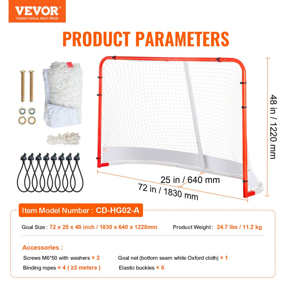 CD-HG02-A - Professional 72" VEVOR Street Hockey Goal with Durable 1.5" Steel Frame