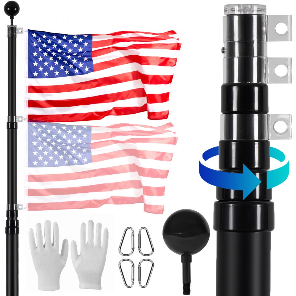 UP-QGSS20 - 20FT Adjustable Aluminum Flagpole Kit for All Weather Conditions