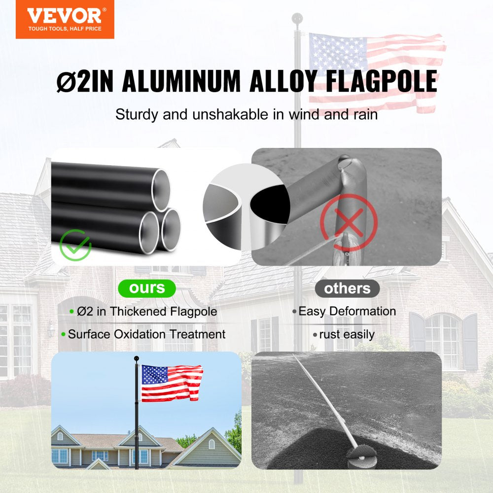 UP-QGSS25 - 25ft Telescopic Aluminum Flagpole Kit with American Flag