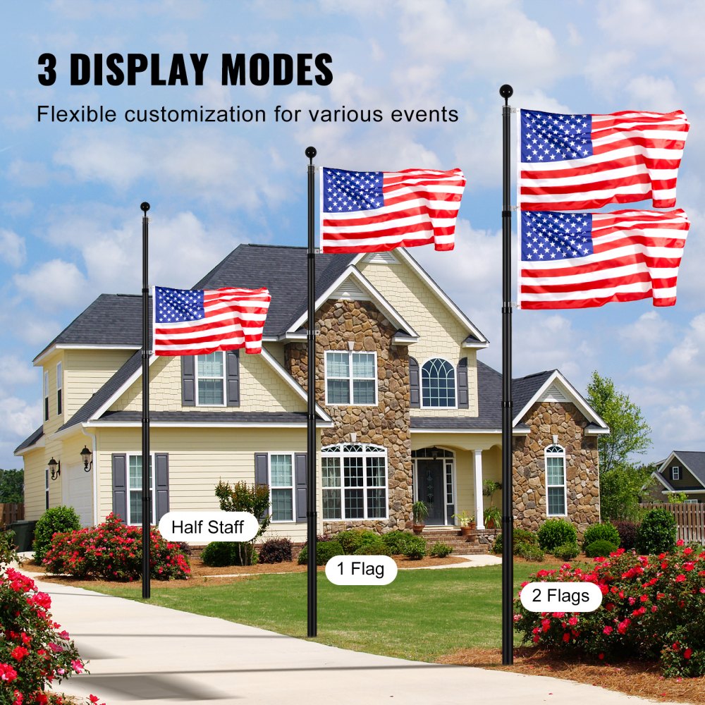 UP-QGSS25 - 25ft Telescopic Aluminum Flagpole Kit with American Flag