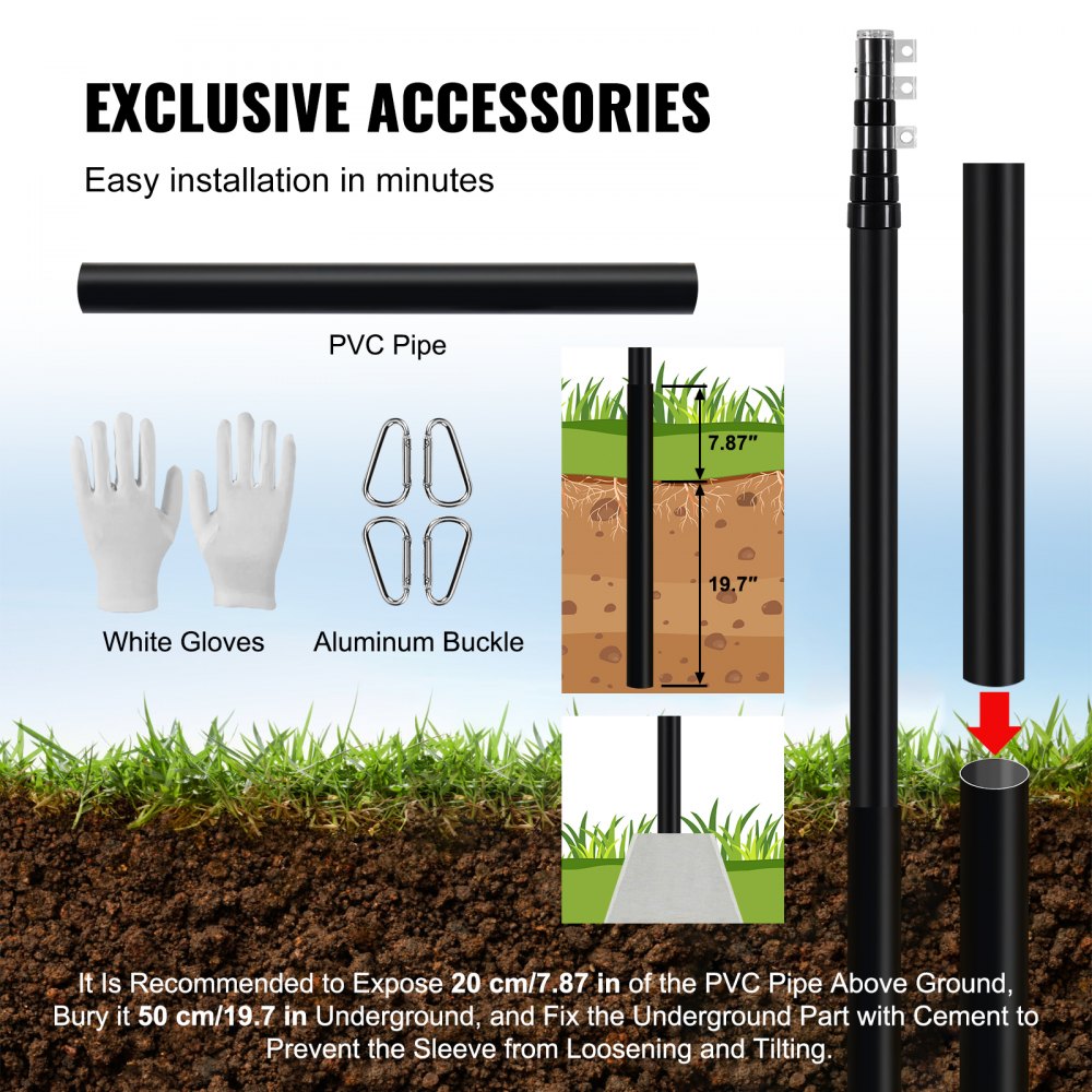 UP-QGSS25 - 25ft Telescopic Aluminum Flagpole Kit with American Flag