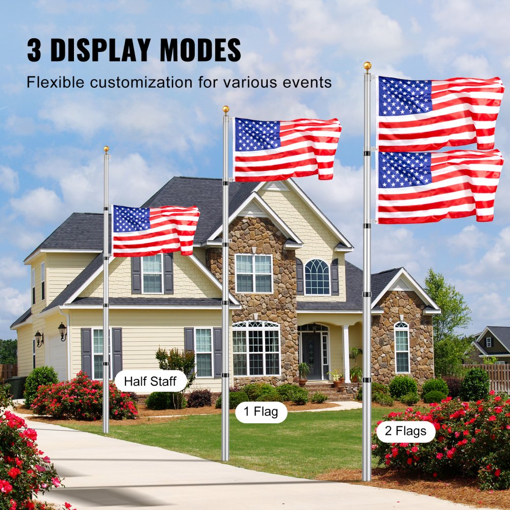 UP-QGSS20 - Adjustable 20FT Telescoping Flagpole for Versatile Outdoor Displays