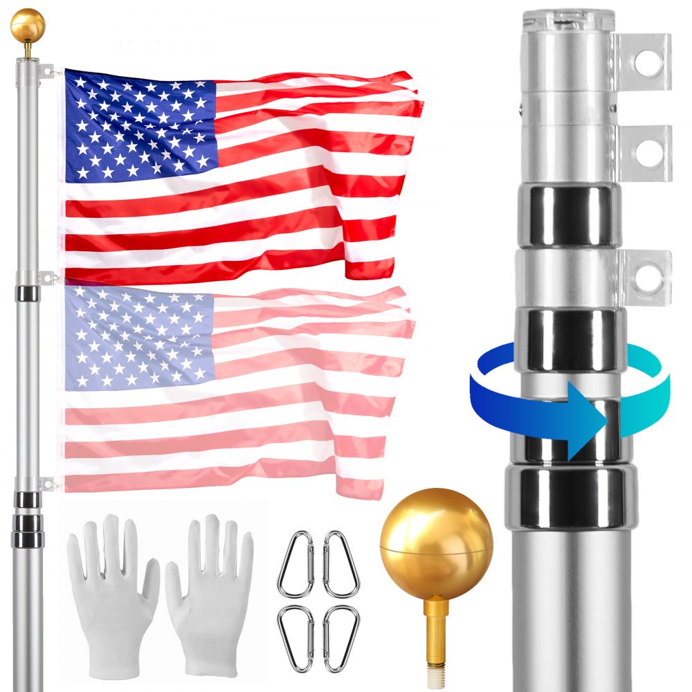 UP-QGSS25 - 25FT Telescoping Aluminum Flag Pole Kit for All Weather