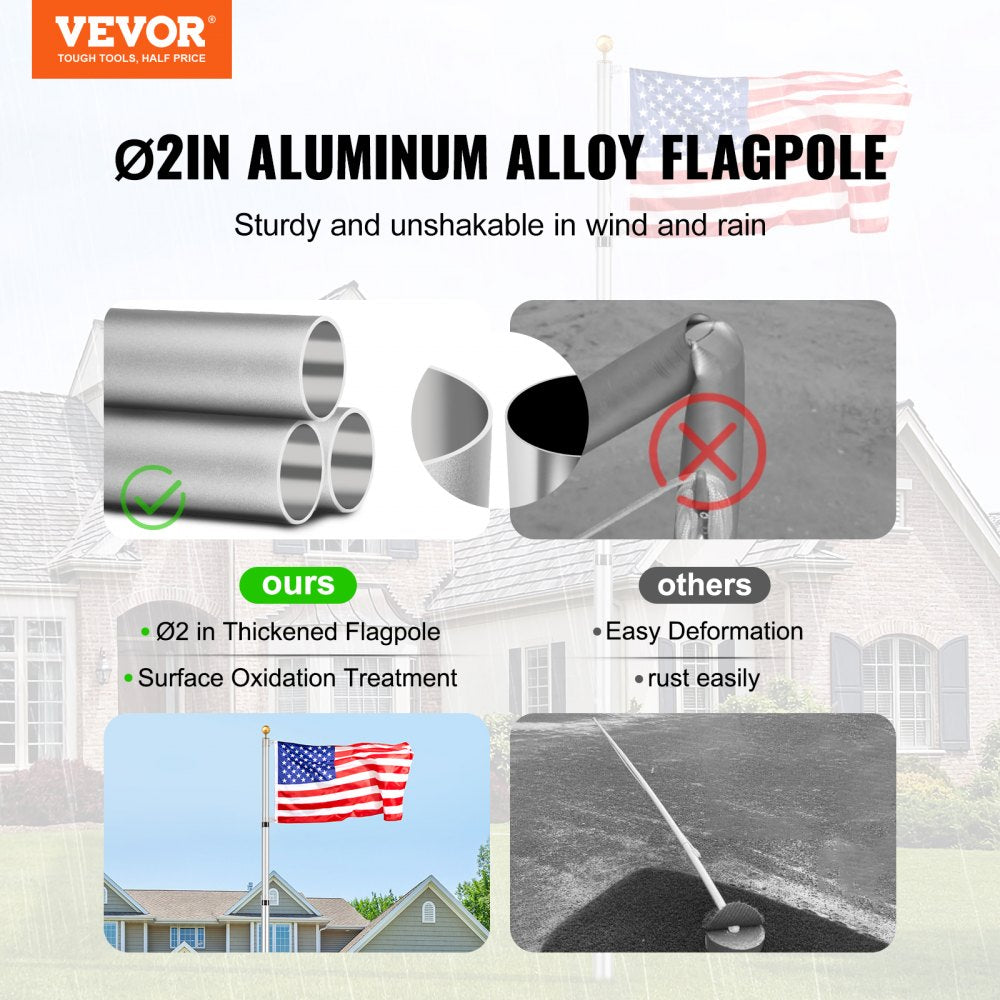 UP-QGSS30 - 30FT Durable Telescoping Flag Pole with Twist-Lock Mechanism