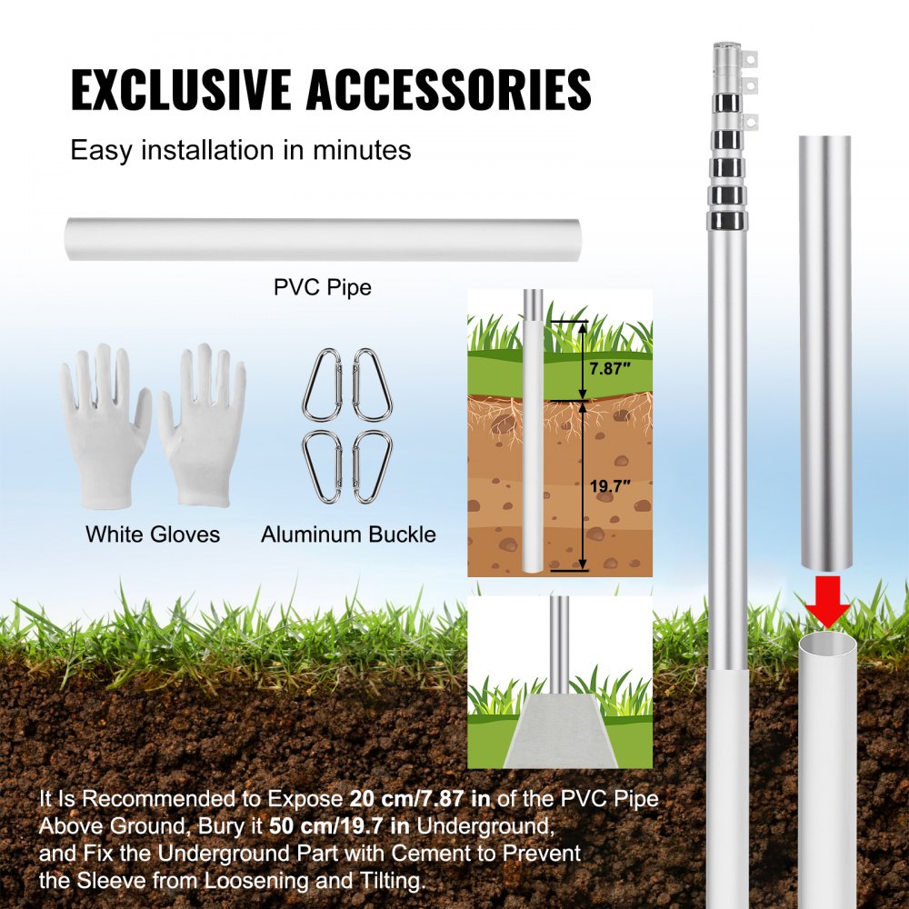 UP-QGSS30 - 30FT Durable Telescoping Flag Pole with Twist-Lock Mechanism