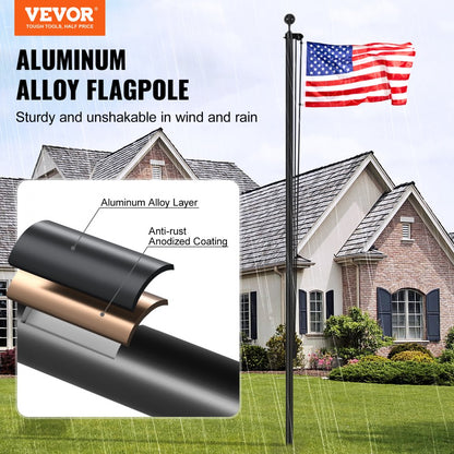 UP-QGTJ20 - 20FT Lightweight Aluminum Detachable Flagpole Kit