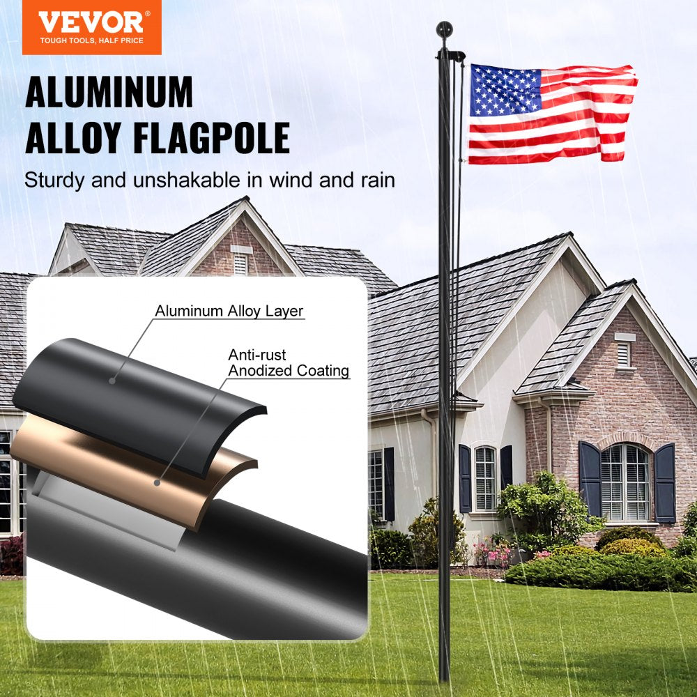 UP-QGTJ25 - 25FT Heavy-Duty Aluminum Flagpole Kit for Outdoor Use
