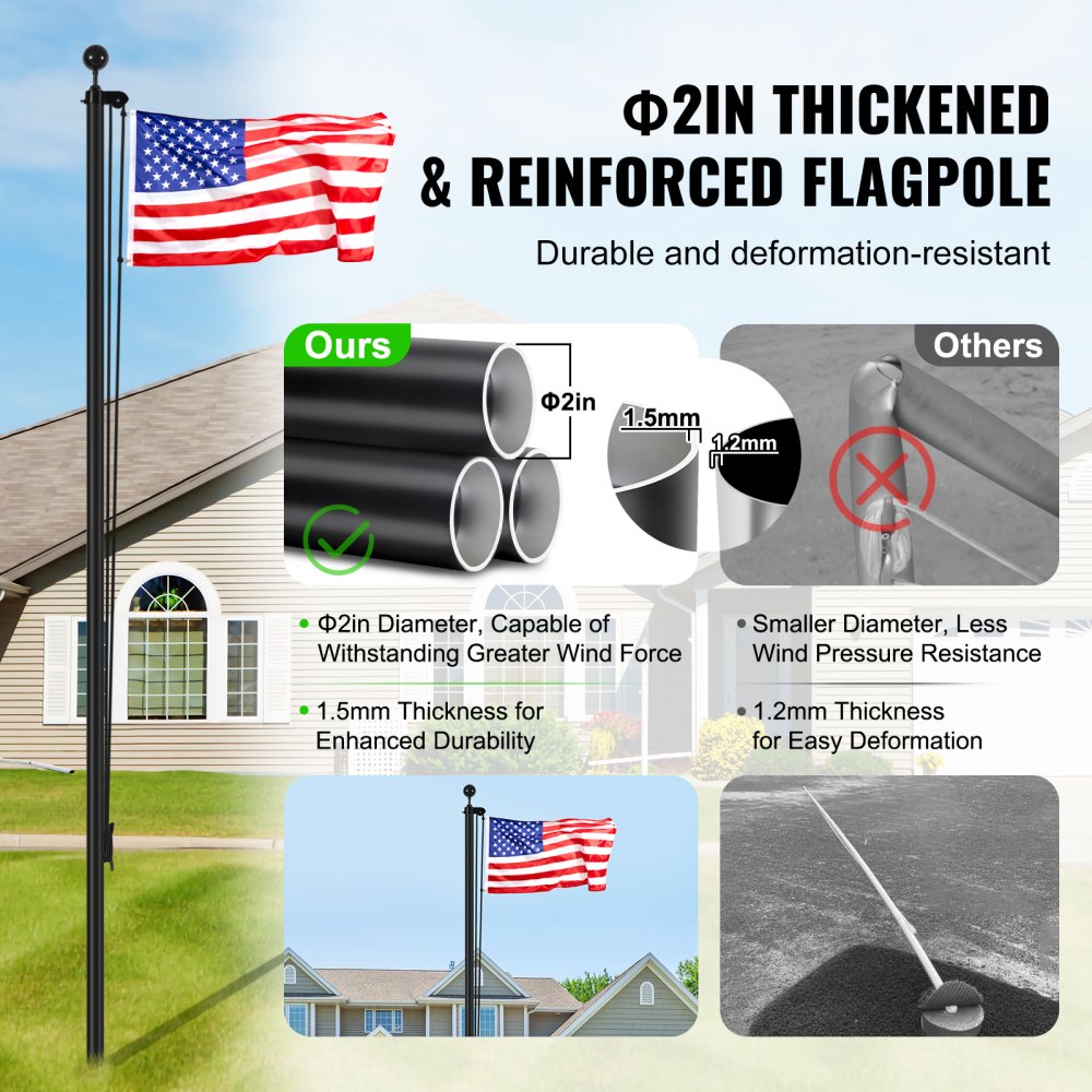 UP-QGTJ25 - 25FT Heavy-Duty Aluminum Flagpole Kit for Outdoor Use