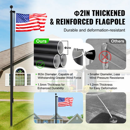 UP-QGTJ25 - 25FT Heavy-Duty Aluminum Flagpole Kit for Outdoor Use