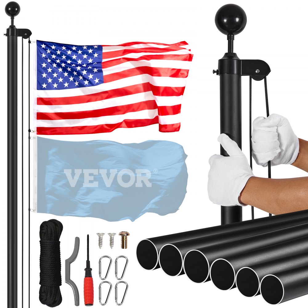 UP-QGTJ30 - 30FT Aluminum Detachable Flagpole Kit with American Flag