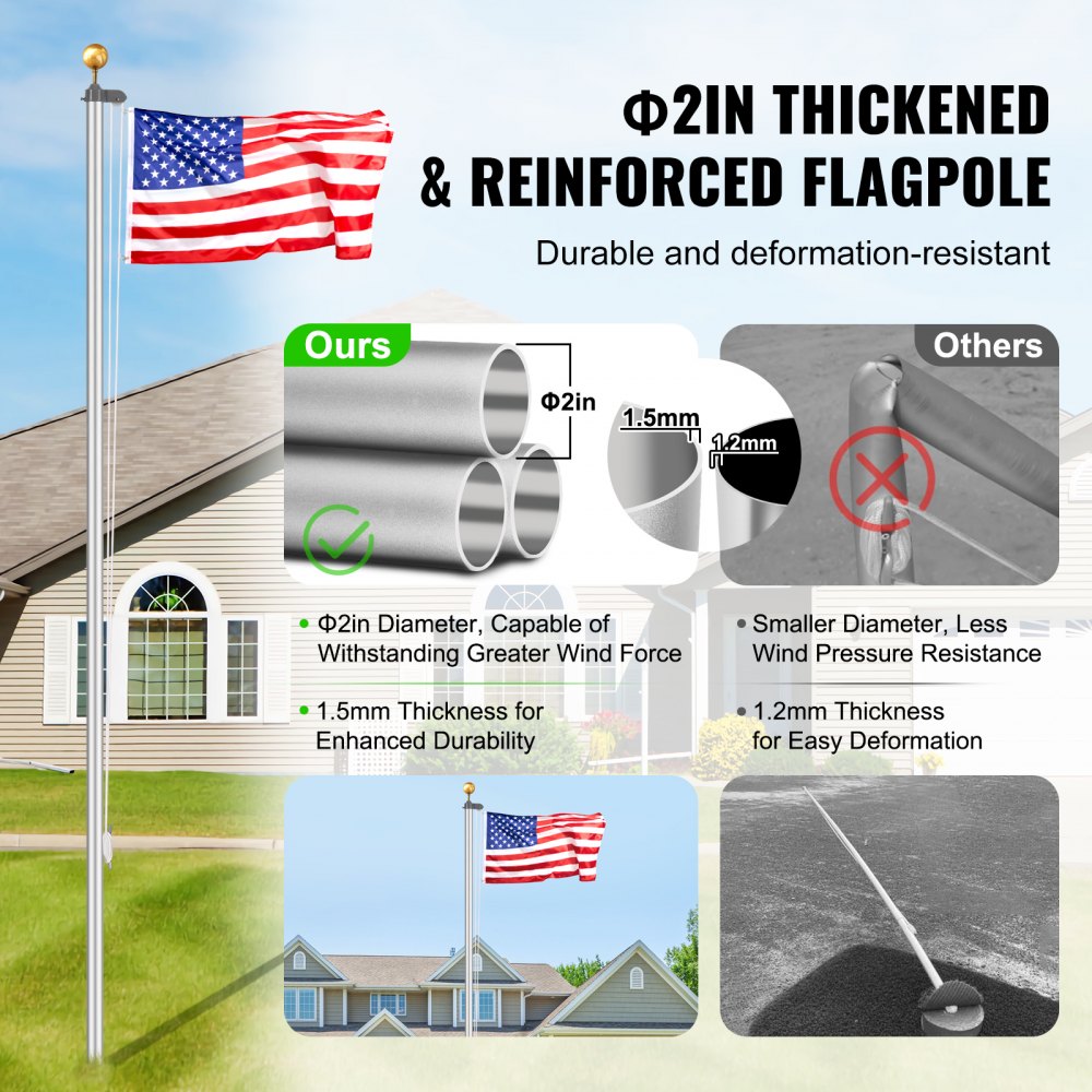 UP-QGTJ25 - 25FT Heavy-Duty Aluminum Flagpole Kit for All Weather