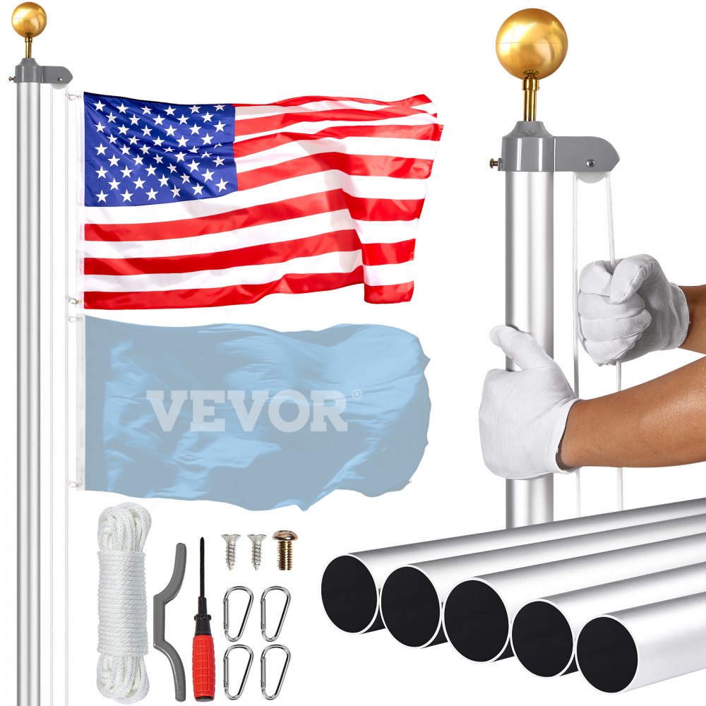 UP-QGTJ25 - 25FT Heavy-Duty Aluminum Flagpole Kit for All Weather