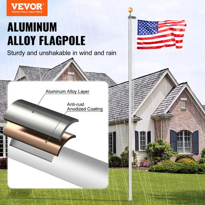 UP-QGTJ20 - 20ft Aluminum Flagpole Kit - Durable, Rust-Resistant & Lightweight