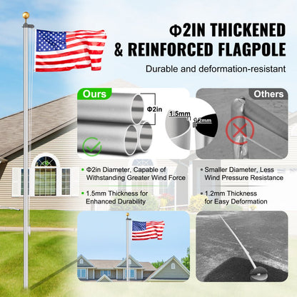 UP-QGTJ20 - 20ft Aluminum Flagpole Kit - Durable, Rust-Resistant & Lightweight