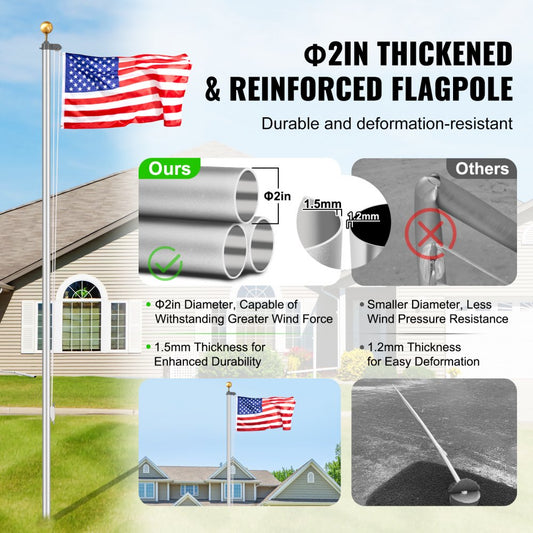 UP-QGTJ20 - 20ft Aluminum Flagpole Kit - Durable, Rust-Resistant & Lightweight