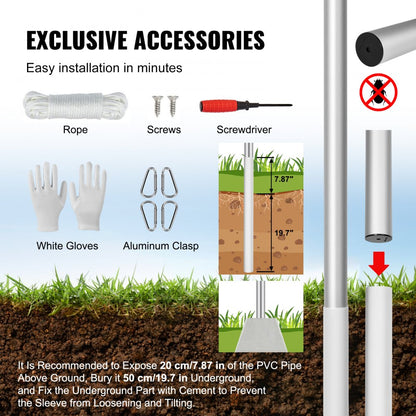 UP-QGTJ20 - 20ft Aluminum Flagpole Kit - Durable, Rust-Resistant & Lightweight