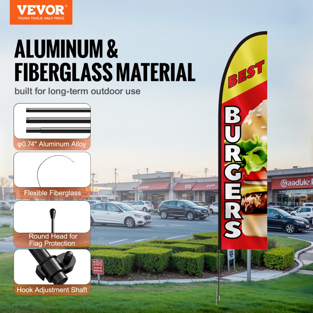 FLB-4.5-1C - 16.3ft VEVOR Feather Flag for Burgers, Weather-Resistant