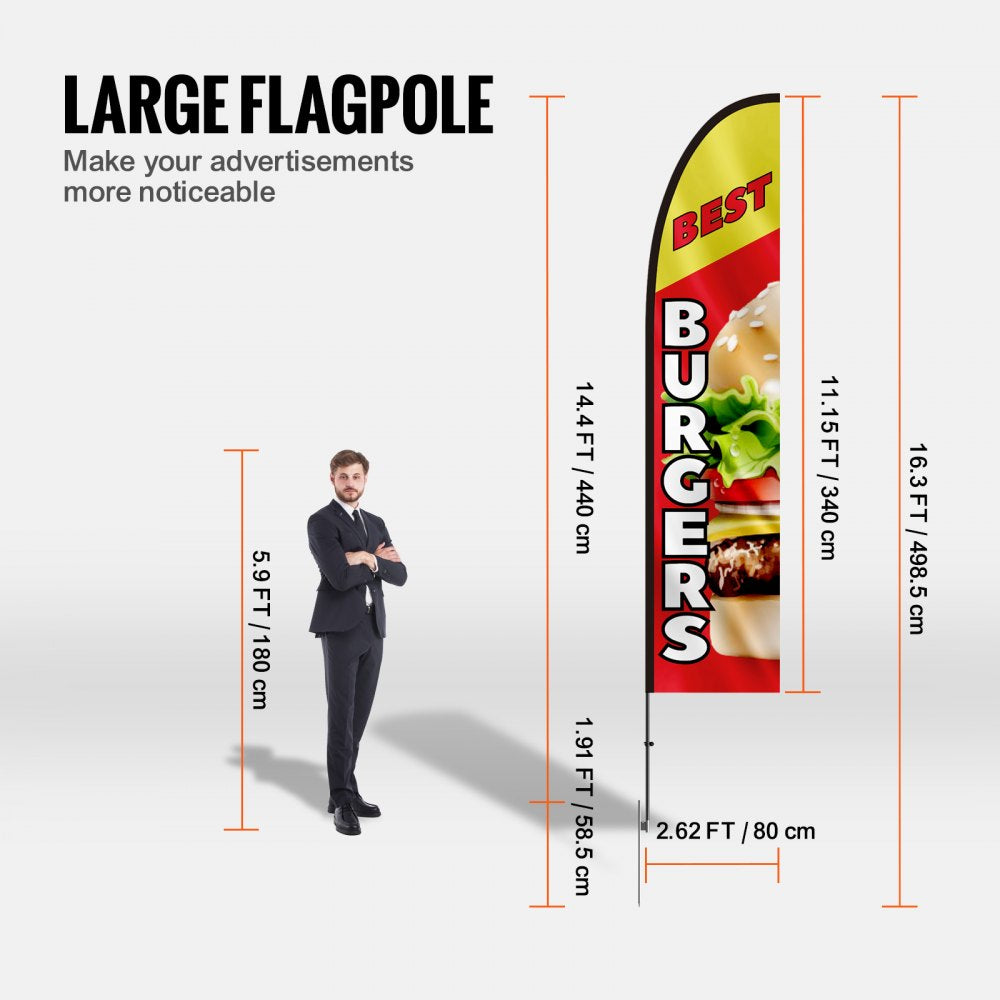 FLB-4.5-1C - 16.3ft VEVOR Feather Flag for Burgers, Weather-Resistant