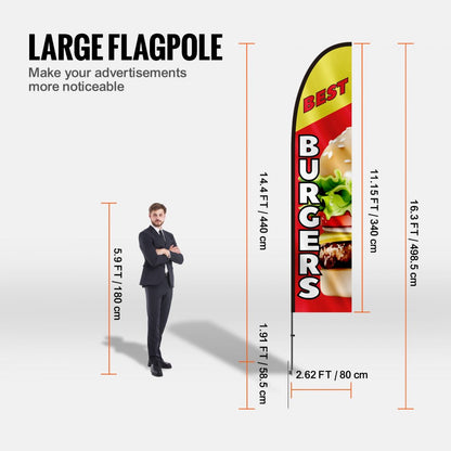FLB-4.5-1C - 16.3ft VEVOR Feather Flag for Burgers, Weather-Resistant