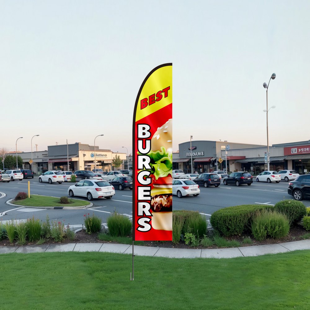 FLB-4.5-1C - 16.3ft VEVOR Feather Flag for Burgers, Weather-Resistant