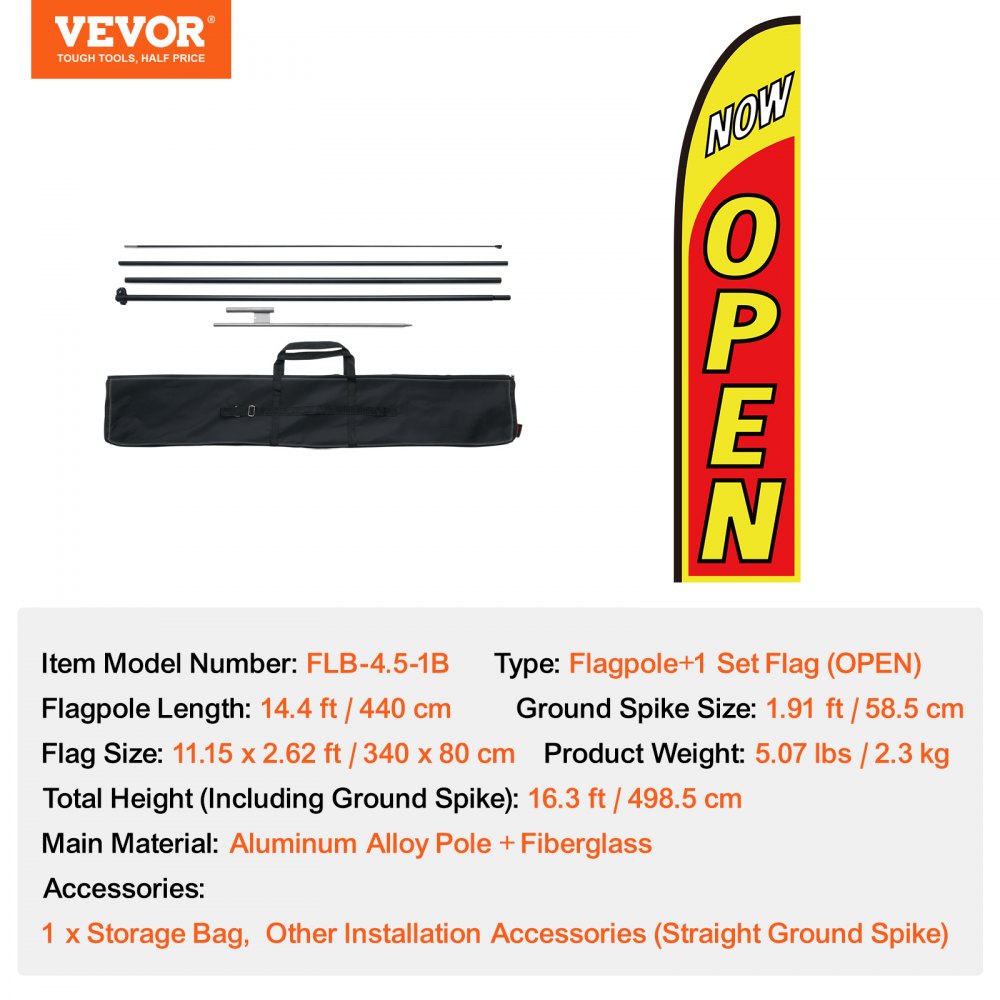FLB-4.5-1B - 11.15ft Durable Open Flags for Outdoor Business Use