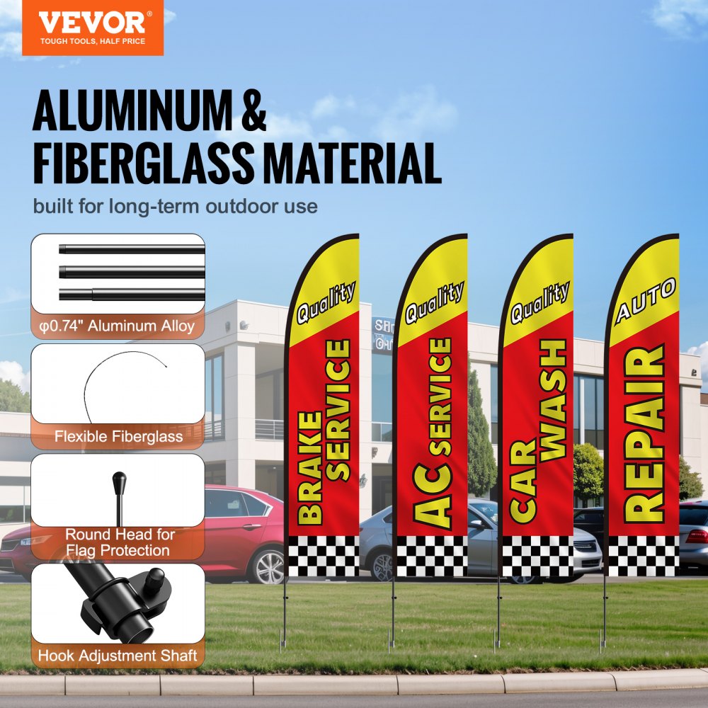 FLB-4.5-3B - 16.3FT VEVOR Feather Flag Kit for Auto Repair Marketing
