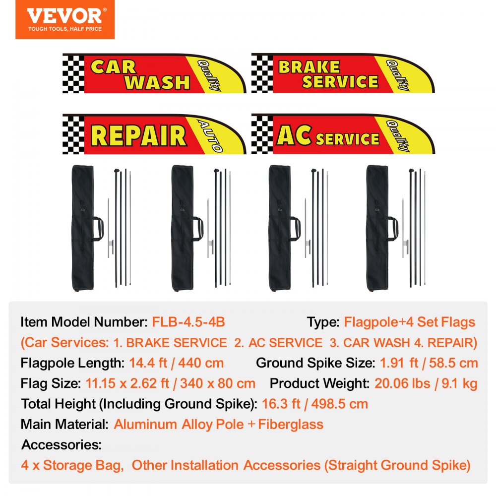 FLB-4.5-3B - 16.3FT VEVOR Feather Flag Kit for Auto Repair Marketing