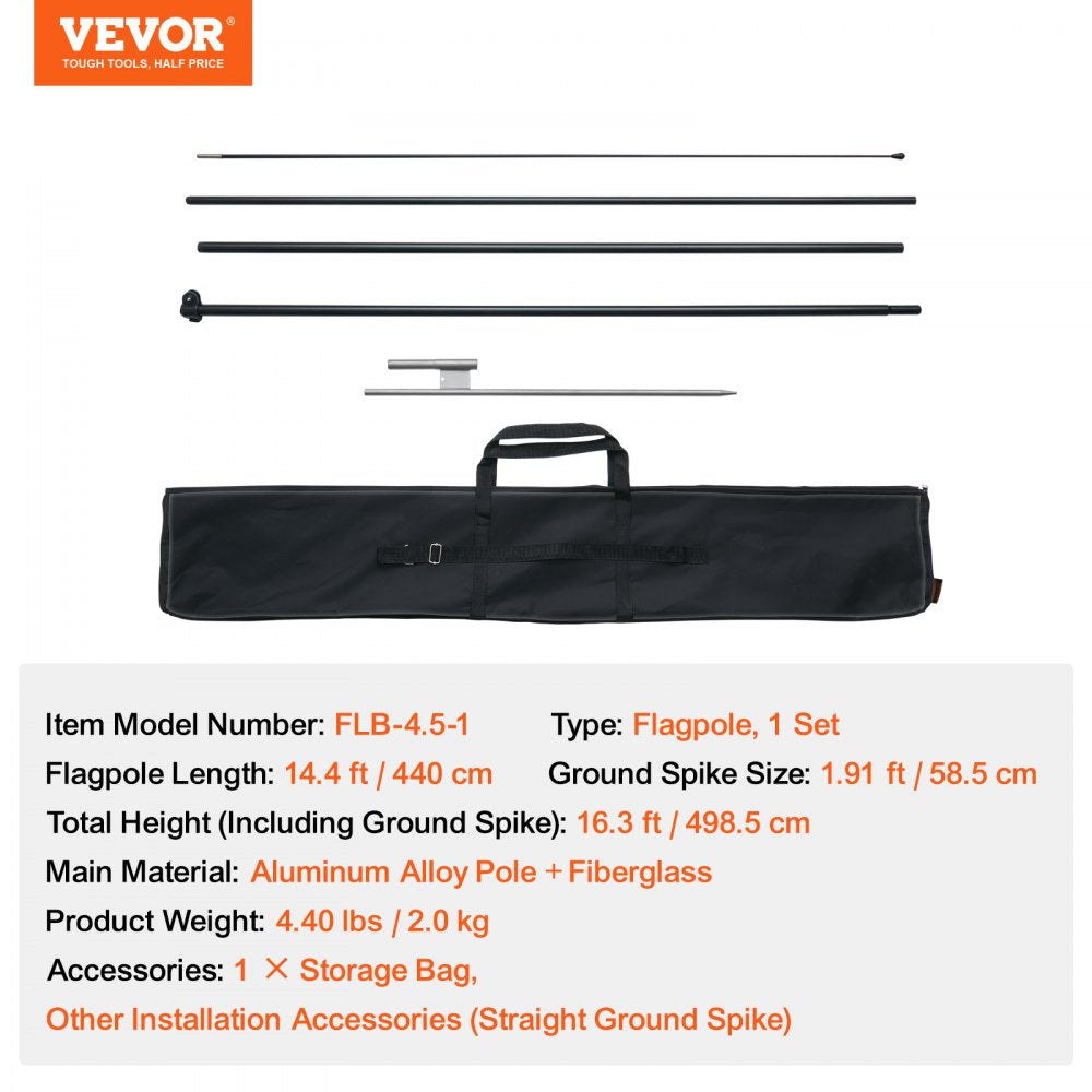 FLB-4.5-1 - 16.3ft Durable Feather Flag Pole Kit for Outdoor Advertising