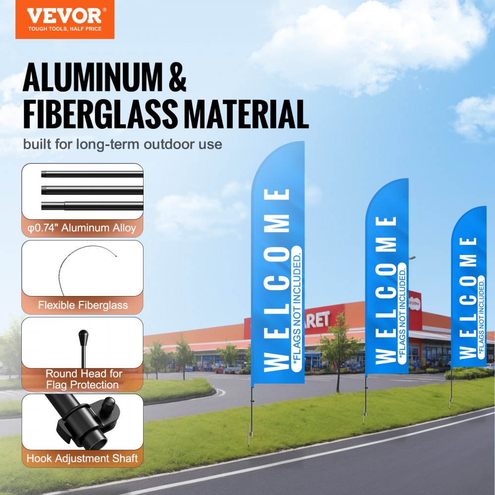 FLB-4.5-3 - 16.3ft VEVOR Feather Flag Pole Kit for Outdoor Events