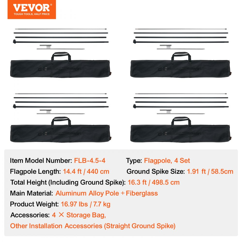 FLB-4.5-4 - 16.3 ft VEVOR Feather Flag Pole for High Visibility
