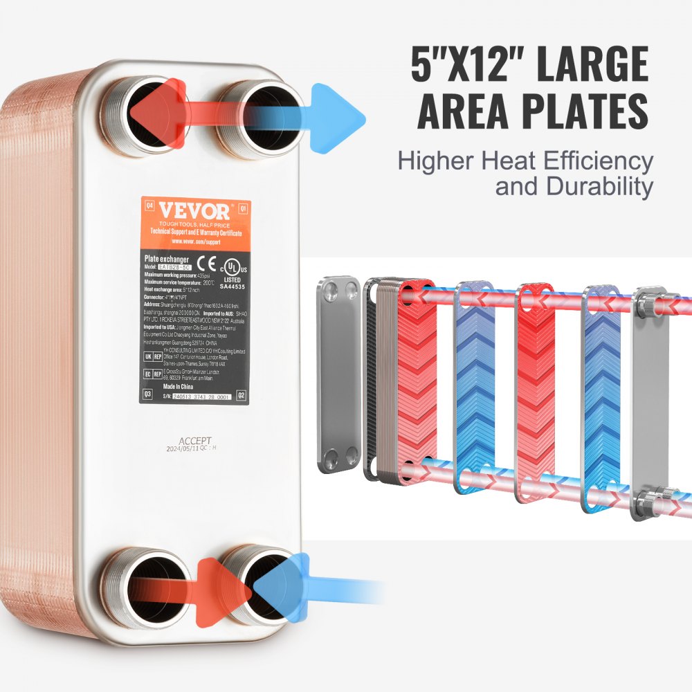 EATB28-50 - 50 Plates 5"x12" Stainless Steel Heat Exchanger for Efficient Heating
