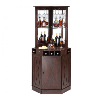 07921001005010101 - Sturdy Corner Bar Cabinet with Adjustable Shelves and Glass Holder