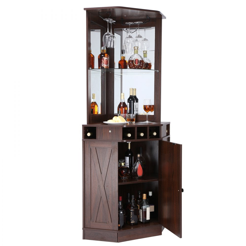07921001005010101 - Sturdy Corner Bar Cabinet with Adjustable Shelves and Glass Holder