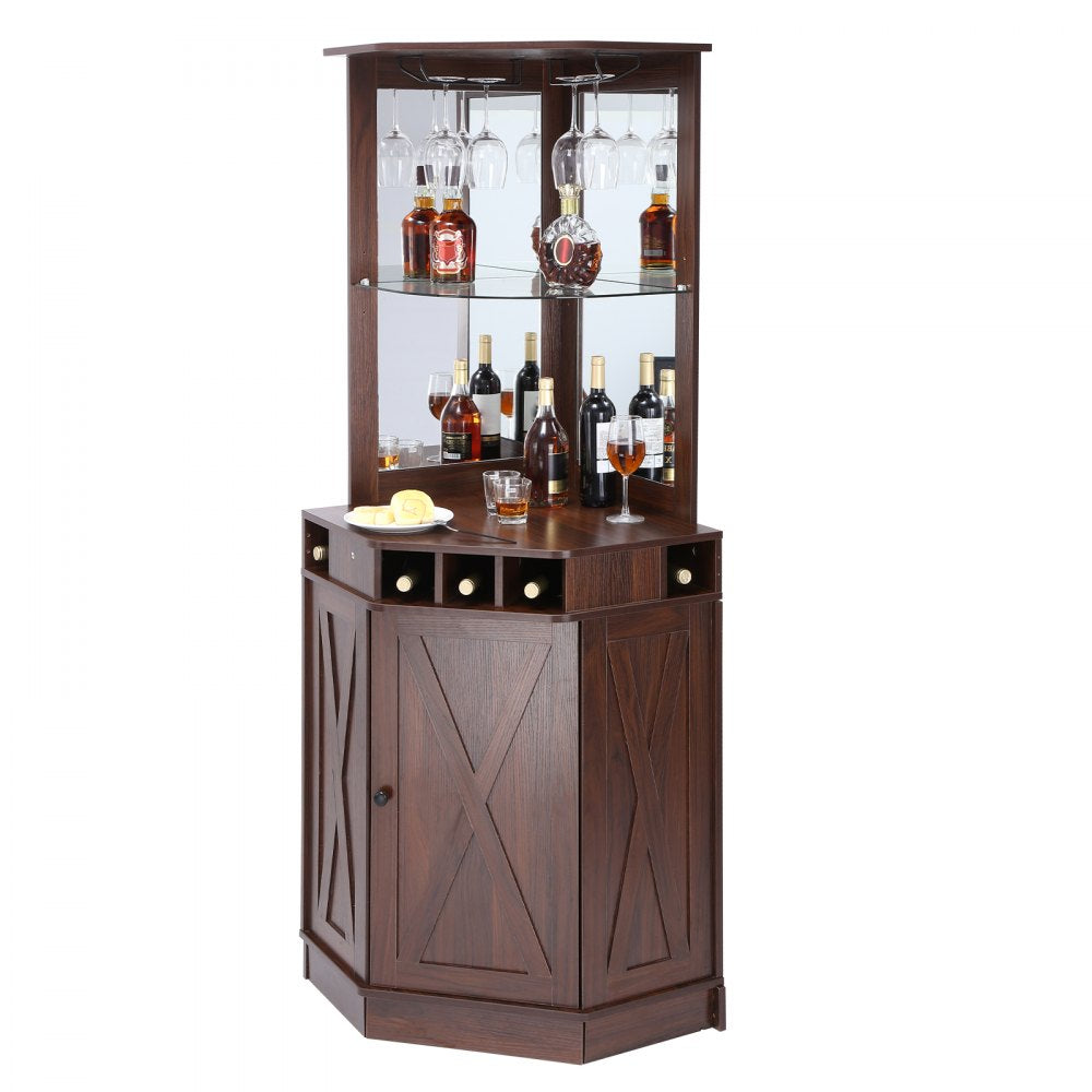 07921001005010101 - Sturdy Corner Bar Cabinet with Adjustable Shelves and Glass Holder