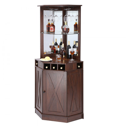 07921001005010101 - Sturdy Corner Bar Cabinet with Adjustable Shelves and Glass Holder