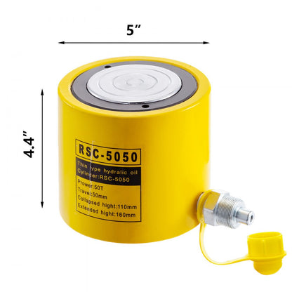 010843670991 - Heavy-Duty 50T Hydraulic Cylinder Jack, 2" Stroke, Durable Metal