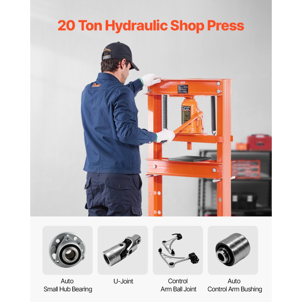ZX0901 - Heavy-Duty 20T Steel Hydraulic Shop Press for Auto Repairs