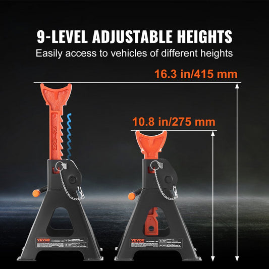 010678535940 - 3-Ton Adjustable Steel Jack Stands with Double Locking System