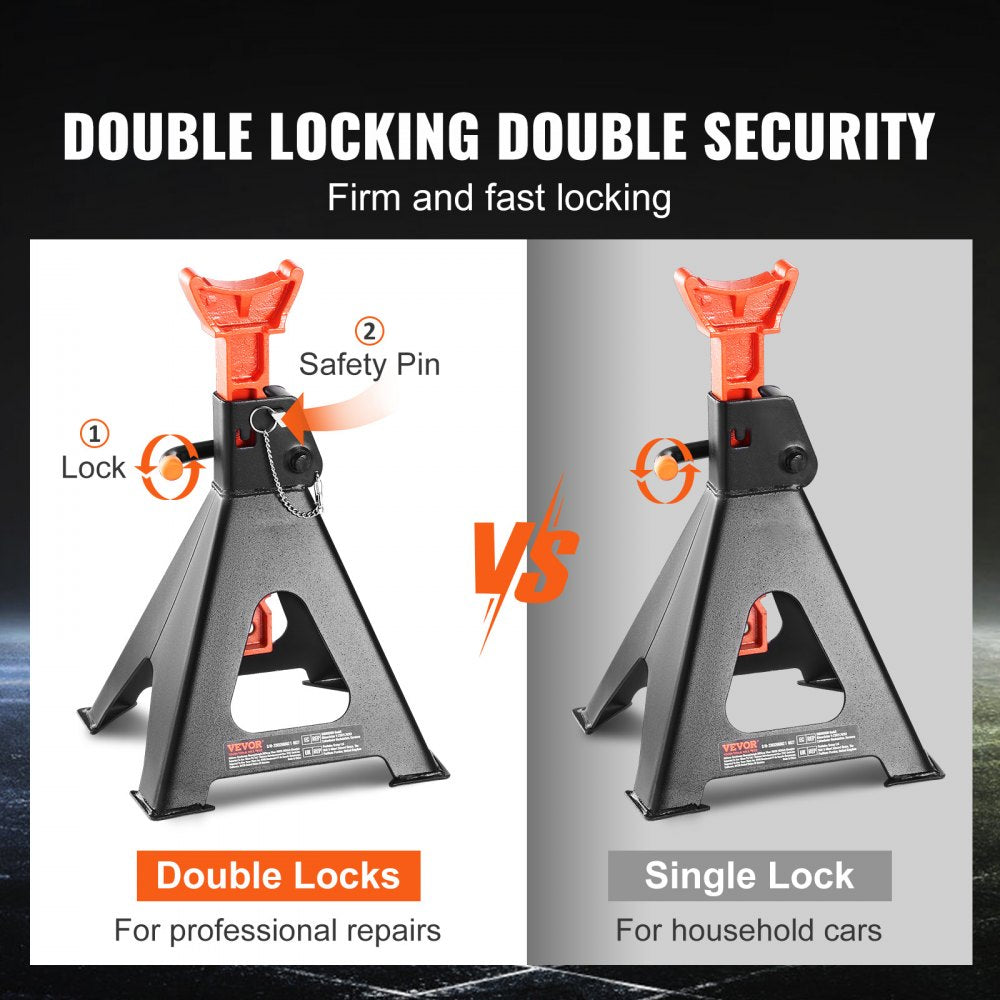 010634010839 - 6 Ton Heavy-Duty Jack Stands with Double Locking 14.2"-23" Range