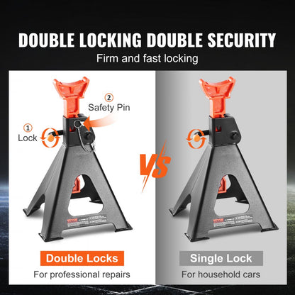 010634010839 - 6 Ton Heavy-Duty Jack Stands with Double Locking 14.2"-23" Range